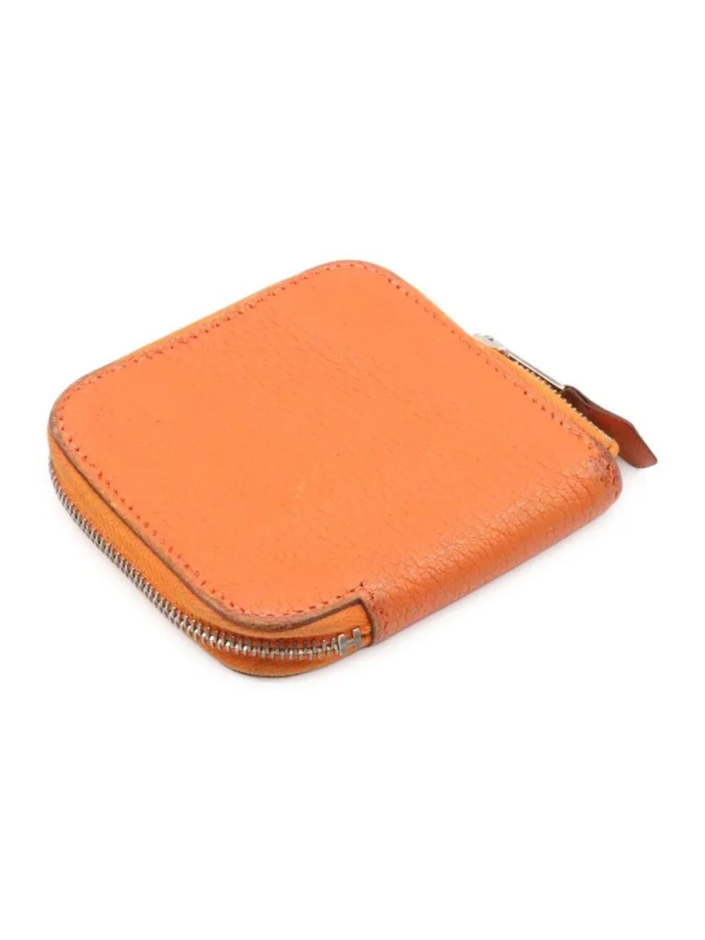 Hermes Azap Compact Mini Coin Purse Zip Around Chevre Mysore Leather Orange